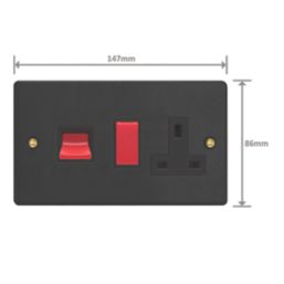 Varilight  45A 2-Gang 2-Pole Cooker Switch & 13A DP Switched Socket Matt Black  with Colour-Matched Inserts