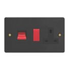 Varilight  45A 2-Gang 2-Pole Cooker Switch & 13A DP Switched Socket Matt Black  with Colour-Matched Inserts