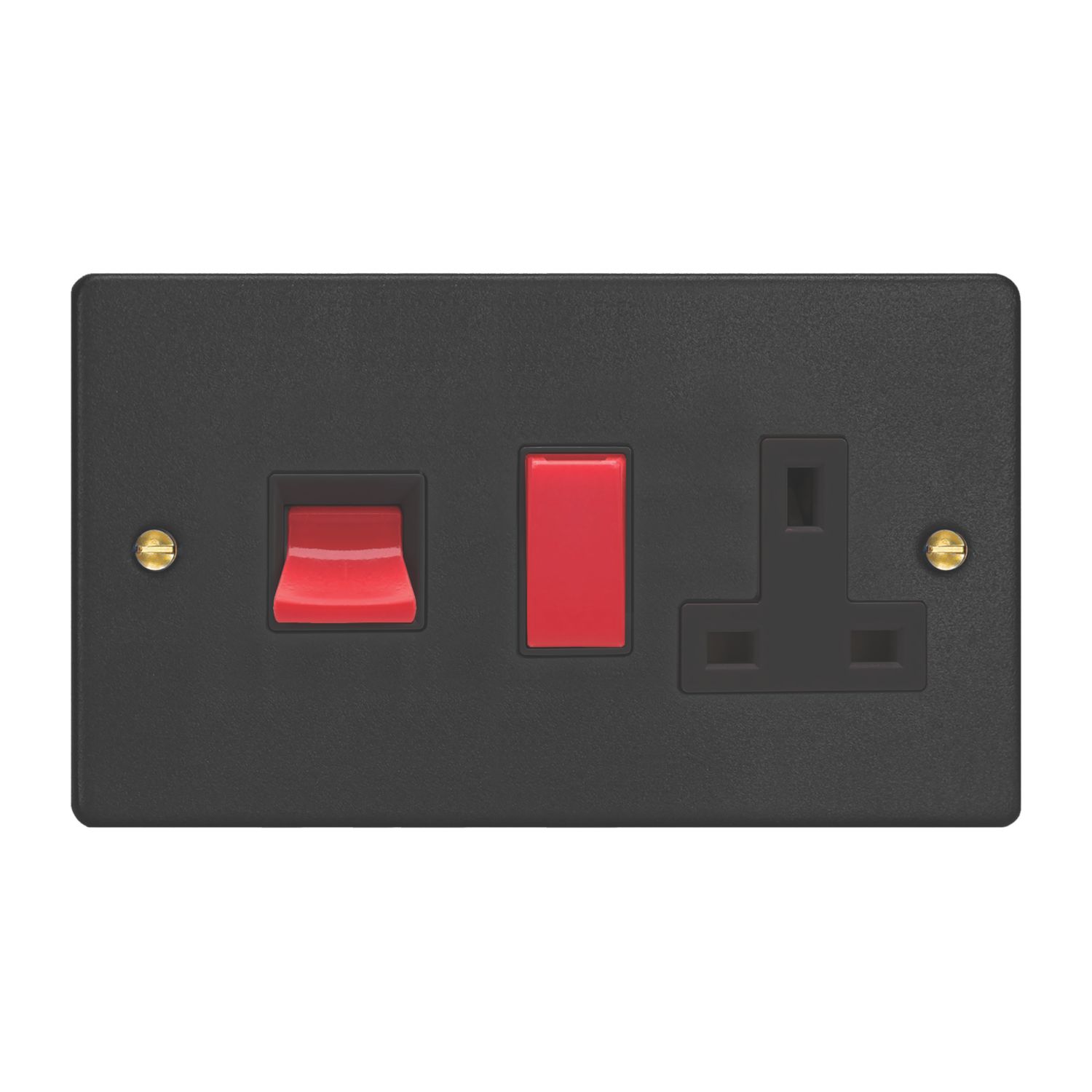 Varilight 45A 2-Gang 2-Pole Cooker Switch & 13A DP Switched Socket Matt Black with Colour-Matched Inserts (938YT)