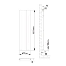 Flomasta  1500mm x 433mm 2607BTU White Vertical Designer Radiator