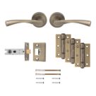 Smith & Locke Helvellyn Door Handle, Latch & Hinge Set Antique Brass 6 Pcs