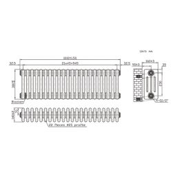 Flomasta 300mm x 1010mm 2993BTU Anthracite Horizontal 4 Column Radiator