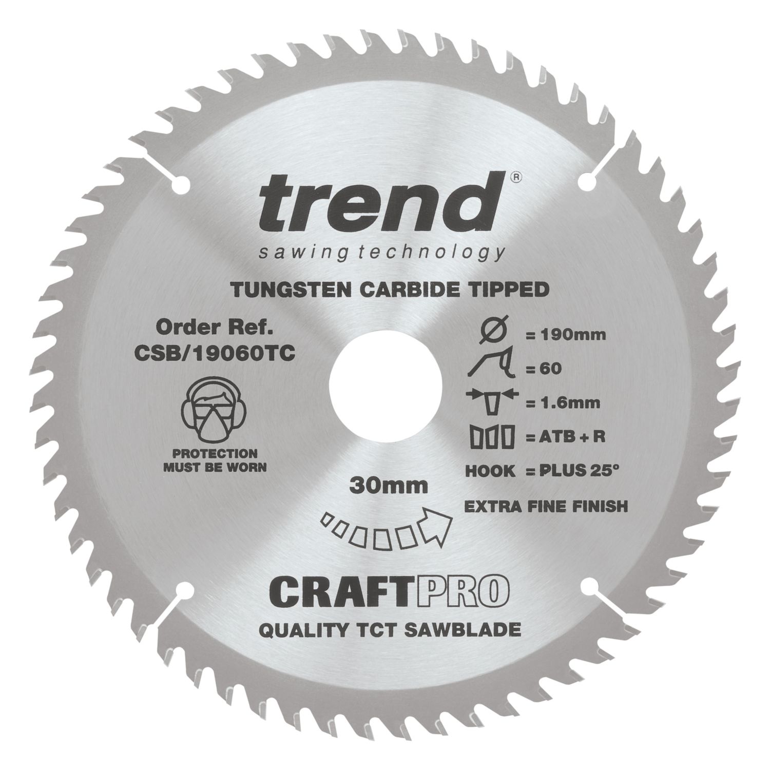 Trend CSB/19060TC Wood/Chipboard/MDF Circular Saw Blade 190mm x 30mm 60T (939PX)