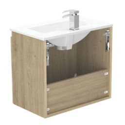 Newland  Double Door Wall-Mounted Vanity Unit with Basin Effect Natural Oak 600mm x 370mm x 540mm