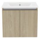 Newland  Double Door Wall-Mounted Vanity Unit with Basin Effect Natural Oak 600mm x 370mm x 540mm