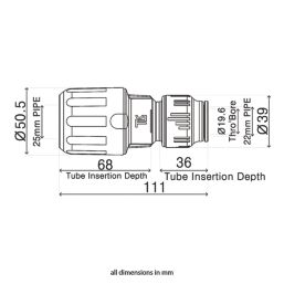 Flomasta  MDPE Adaptor 25mm x 22mm