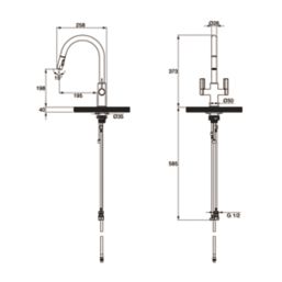 Clearwater Kira KIR30BN Double Lever Tap with Twin Spray Pull-Out  Brushed Nickel PVD