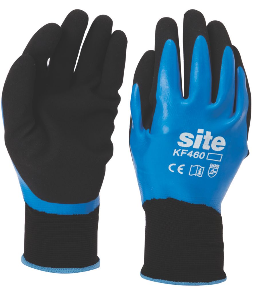 Site FullyCoated Latex Grip Gloves Blue / Black Large Screwfix