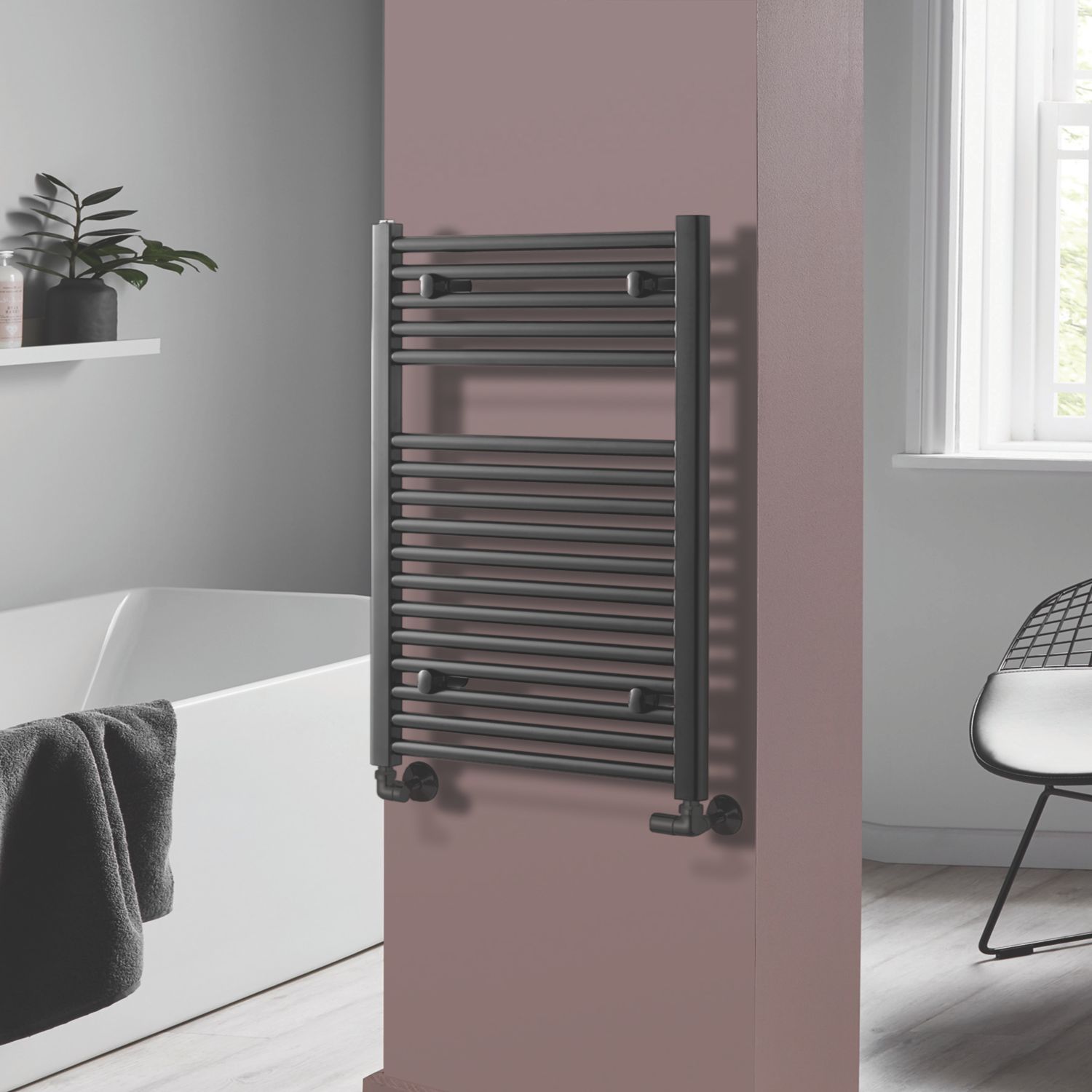 Towelrads 800mm x 600mm 1539BTU Black Flat Towel Radiator (940RY)