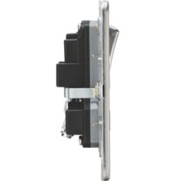 Knightsbridge  13A 2-Gang DP Combination Plate Brushed Chrome with Black Inserts