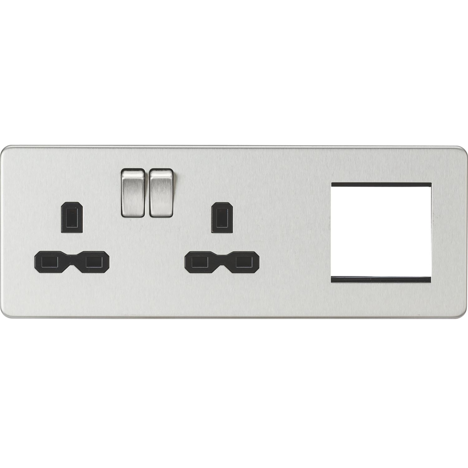 Knightsbridge 13A 2-Gang DP Combination Plate Brushed Chrome with Black Inserts (940VF)