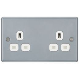 British General  13A 2-Gang Unswitched Metal Clad Socket Grey with White Inserts