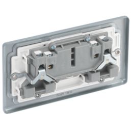 British General  13A 2-Gang Unswitched Metal Clad Socket Grey with White Inserts