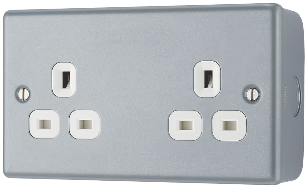 British General 13A 2-Gang Unswitched Metal Clad Socket Grey with White ...