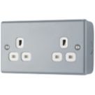 British General  13A 2-Gang Unswitched Metal Clad Socket Grey with White Inserts