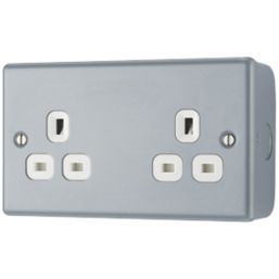 British General  13A 2-Gang Unswitched Metal Clad Socket Grey with White Inserts