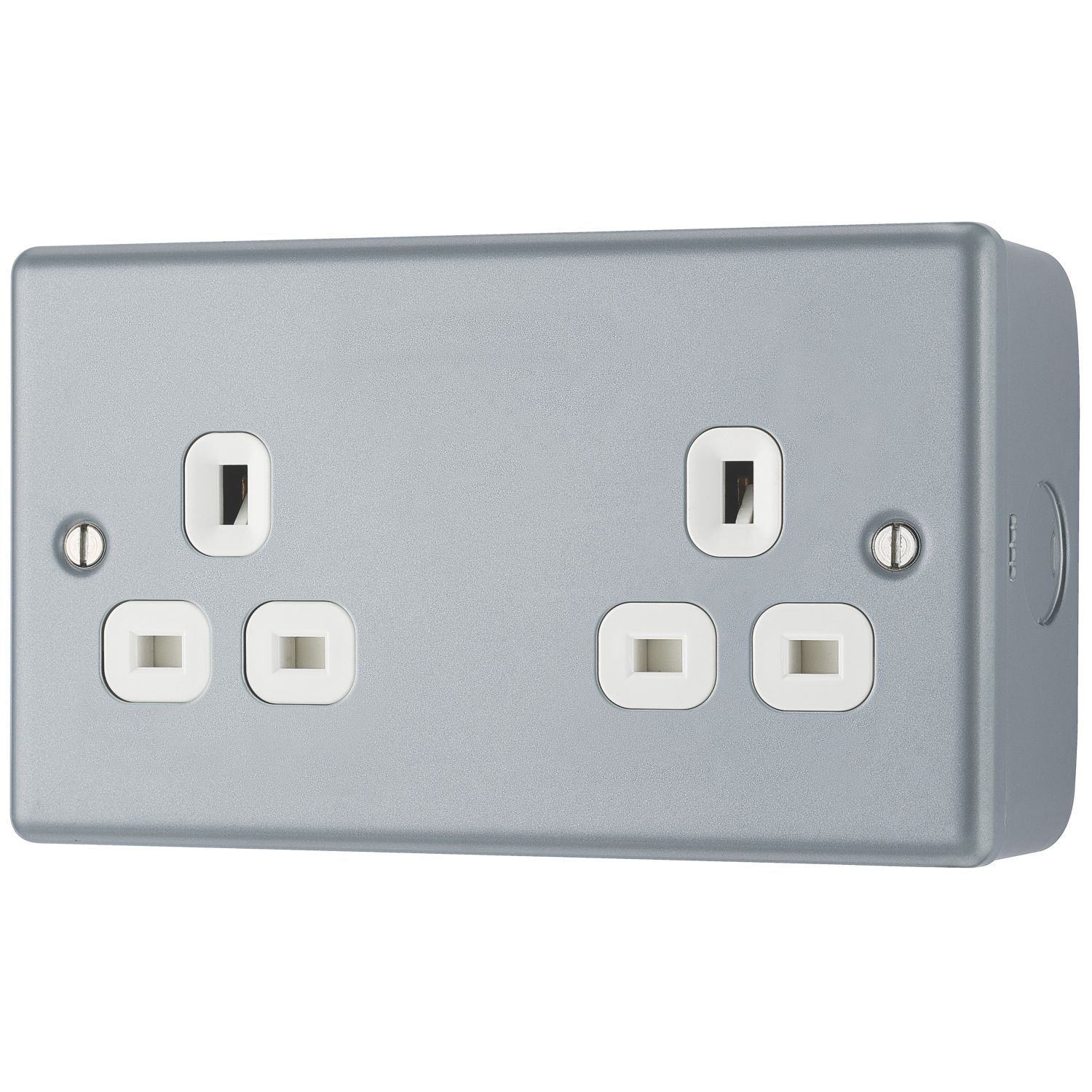 British General 13A 2-Gang Unswitched Metal Clad Socket Grey with White Inserts (940XF)