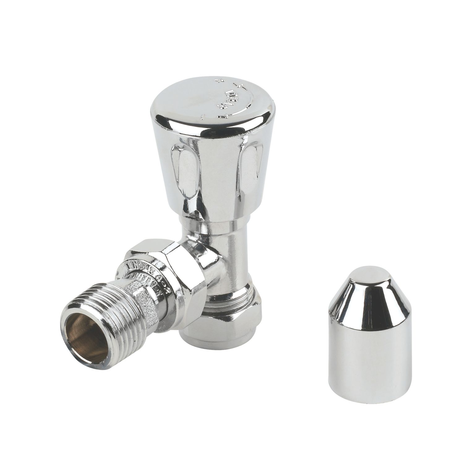 15mm x 1/2" Chrome Angled Modern Manual Radiator Valve Head & Body 2 Pack (94103)