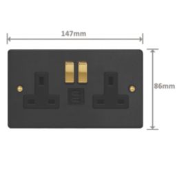 Varilight  13A 2-Gang SP Switched Socket + 3A 45W 2-Outlet Type C USB Charger Matt Black with Black Inserts