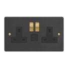 Varilight  13A 2-Gang SP Switched Socket + 3A 45W 2-Outlet Type C USB Charger Matt Black with Black Inserts