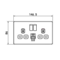 LAP  13A 2-Gang SP Switched Socket + 2.4A 12W 2-Outlet Type A & C USB Charger Brushed Steel with Grey Inserts