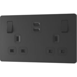 British General Evolve 13A 2-Gang SP Switched Socket + 3.25A 45W 2-Outlet Type C USB Charger Matt Black with Black Inserts