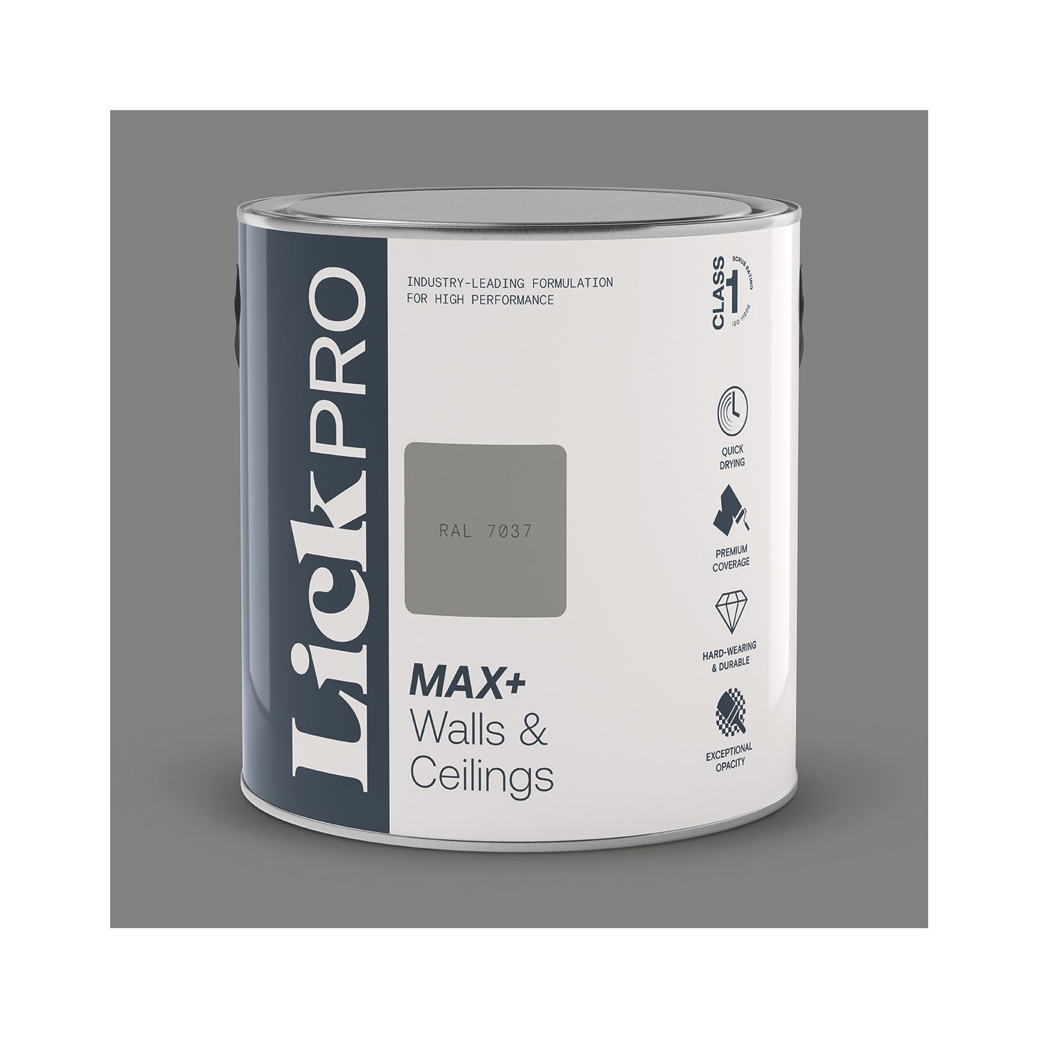 LickPro Max+ 2.5Ltr Grey RAL 7037 Eggshell Emulsion Paint (942JY)