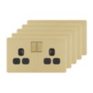 LAP  13A 2-Gang DP Switched Switched Sockets Satin Brass  with Black Inserts 5 Pack