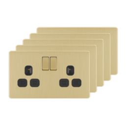 LAP  13A 2-Gang DP Switched Switched Sockets Satin Brass  with Black Inserts 5 Pack
