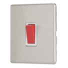 Contactum Lyric 32A 1-Gang DP Control Switch Brushed Steel  with White Inserts