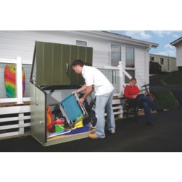 Trimetals Stowaway 4' 6" x 3' (Nominal) Pent Metal Tool Store with Base Olive/Moorland Green