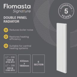 Flomasta  1800mm x 433mm 4756BTU White Vertical Designer Radiator