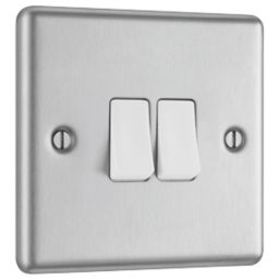LAP  10AX 2-Gang 2-Way Light Switch  Brushed Stainless Steel with White Inserts