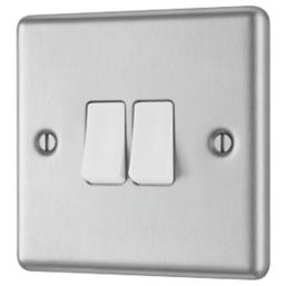 LAP  10AX 2-Gang 2-Way Light Switch  Brushed Stainless Steel with White Inserts