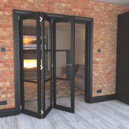 Green & Taylor Heritage 3-Door 1-Clear Light Primed Black Wooden Traditional Internal Bi-Fold Door 2060mm x 1674mm