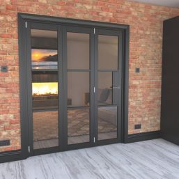 Green & Taylor Heritage 3-Door 1-Clear Light Primed Black Wooden Traditional Internal Bi-Fold Door 2060mm x 1674mm