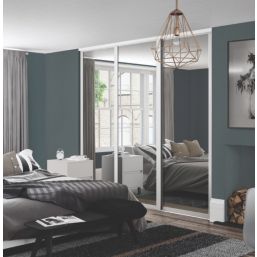 Spacepro  3-Door Sliding Wardrobe Door Kit White Frame Mirror Panel 2136mm x 2260mm