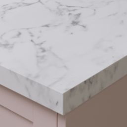 Wilsonart Omega Modern Tuscany Square Edge Matt White Marble Effect Laminate Breakfast Bar 4100mm x 900mm x 38mm