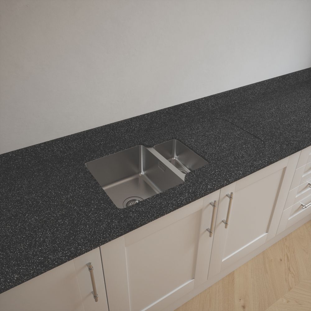 Metis Black Kitchen Worktop with 1.5 Bowl Stainless Steel Sink 3050mm x ...