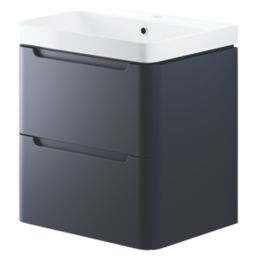 Wall-Hung Vanity Unit & Basin Matt Indigo 605mm x 460mm x 662mm