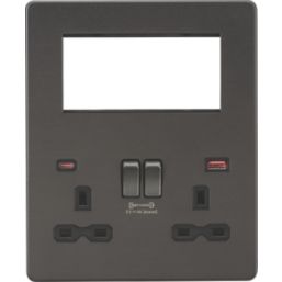 Knightsbridge SFR994SB 13A 2-Gang DP Combination Plate + 4.0A 18W 2-Outlet Type A & C USB Charger Smoked Bronze with Black Inserts