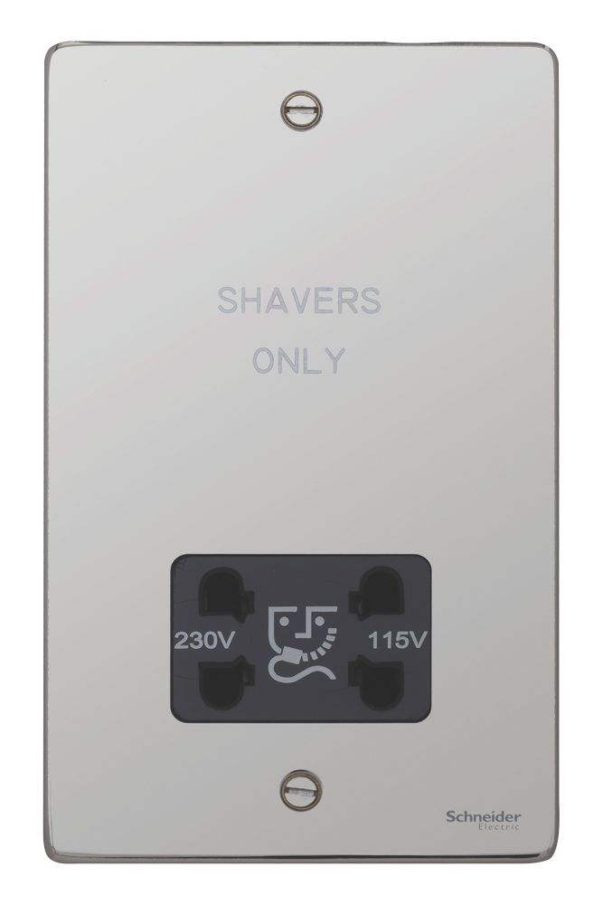 Schneider Electric Lisse Screwless Double Shaver Socket - 115V/230V Dual Voltage | Satin Brass & Black | GGBL7090BSBS