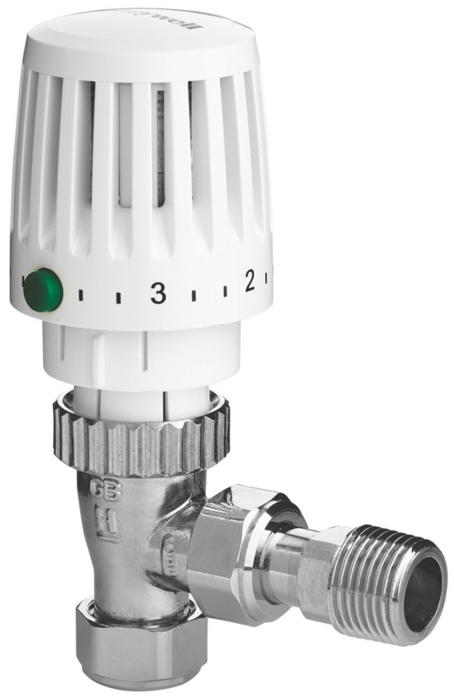 Honeywell Home Valencia White Angled Thermostatic TRV u0026 Lockshield 15mm x  1/2 - Screwfix