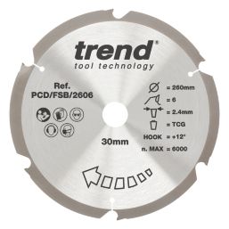 Trend PCD/FSB/2606 Multi-Material Circular Saw Blade 260mm x 30mm 6T