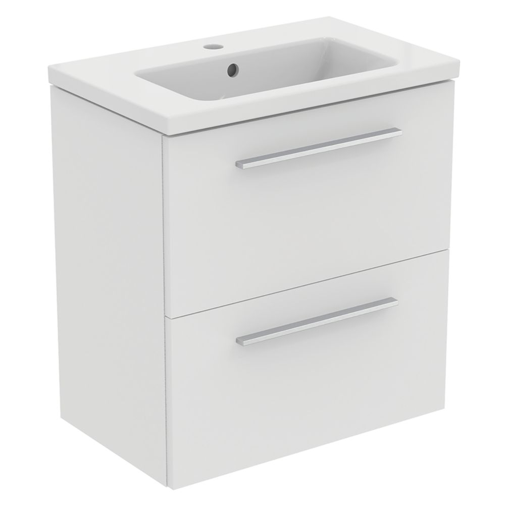 Ideal Standard i.life S Wall Hung Vanity Unit with Chrome Handles & Basin Gloss White 610mm x 385mm x 665mm