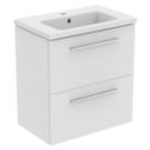 Ideal Standard i.life S Wall Hung Vanity Unit with Chrome Handles & Basin Matt White 610mm x 385mm x 665mm