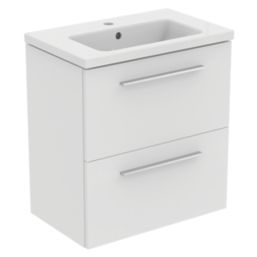 Ideal Standard i.life S Wall Hung Vanity Unit with Chrome Handles & Basin Matt White 610mm x 385mm x 665mm