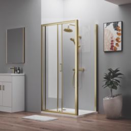 ETAL  Framed Rectangular Sliding Door Shower Enclosure & Tray  Brushed Brass 990mm x 750mm x 1940mm