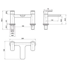 Highlife Bathrooms Rona Brushed Brass 120mm Deck Mounted Lever 2 Tap Holes Bath Mixer Tap