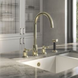 ETAL Cuthbert  Dual Lever 4-Hole Kitchen Tap with Rinse Polished Brass